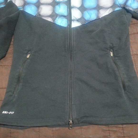 Nike Jacket Windrbreaker  Running Dri Fit Hooded Women's Small Black Blue - Picture 5 of 12
